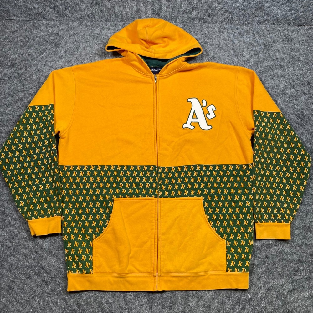 Wright & Ditson Oakland Athletics MLB Full Zip Hoodie Yellow Green Mens 3XL